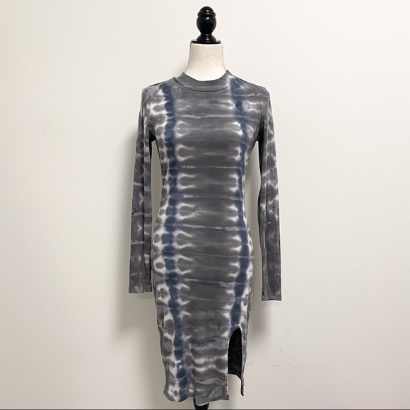 Young Fabulous & Broke Dresses & Skirts - Young Fabulous Broke Tie Dye Ribbed Long Sleeve Bodycon Dress Small Slit Sage